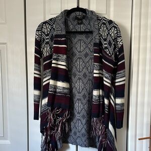 Hooked Up by IOT Striped Cardigan in Navy and Burgundy